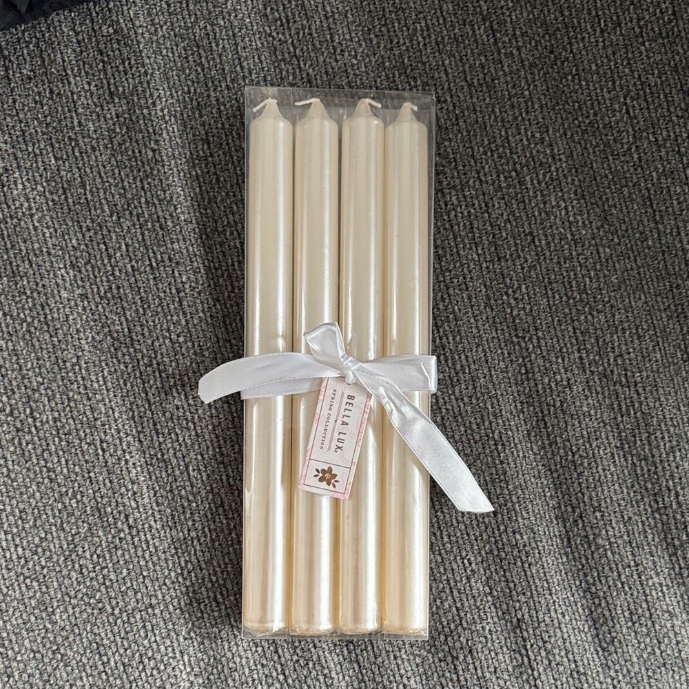 Bella Luxx Ivory Taper Candle Set with Satin Ribbon